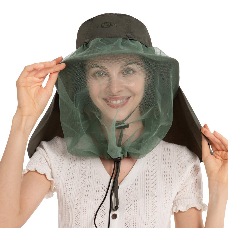 Palmyth Head Net Hat, Sun Hat Safari Hat Bucket Hat with Hidden Mesh Net - Image 1